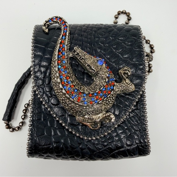 Leather Rock Handbags - Incredible Crocodile Leather and Embellished Bejeweled Crossbody Bag